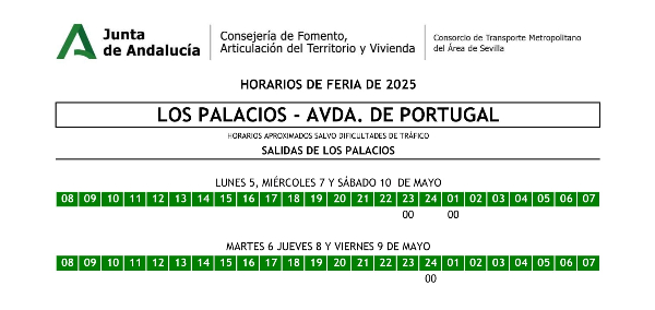 El Consorcio de Transporte Metropolitano de Sevilla informa de las Intensificaciones de horarios con motivo de la celebración de la Feria de Sevilla 2