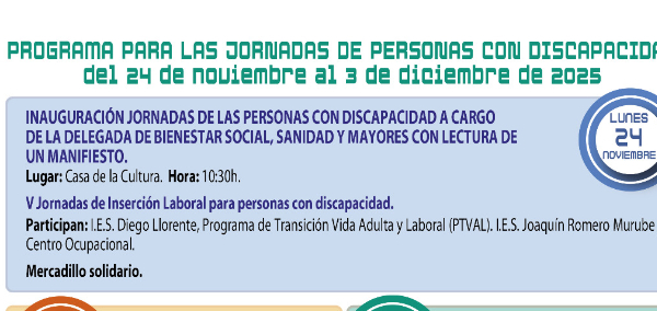 PROGRAMA PARA LAS JORNADAS DE PERSONAS CON DISCAPACIDAD del 24 de noviembre al 3 de diciembre de 2025