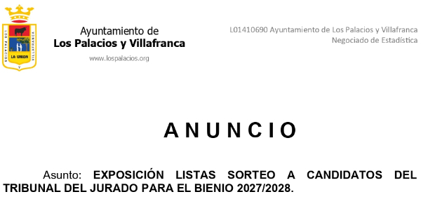  Exposición listas sorteo a candidatos del Tribunal del Jurado para el bienio 2027/2028 