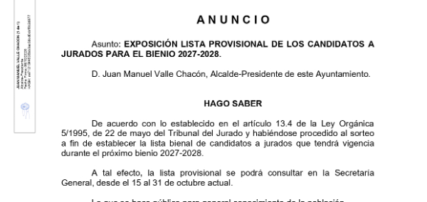 Exposición lista provisional de candidatos a Jurado 2027-2028